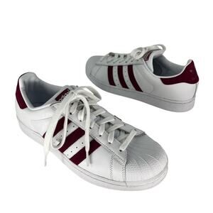 Adidas Superstar Cloud White Maroon EF9240 Sneakers Mens Size 9, Womens 10